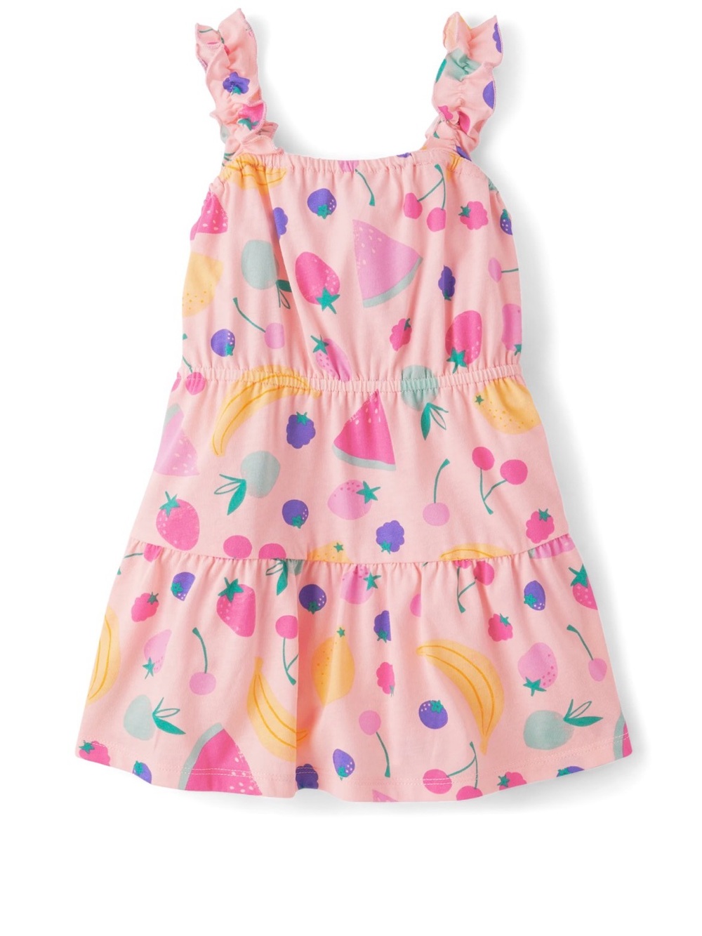 Toddler Girls' Pink Fruit Print Ruffle Strap Dress